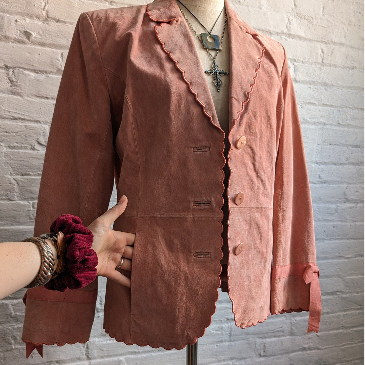 Vintage Pink Leather Jacket Pink Suede Jacket Embroidered Pastel Cowgirl Small