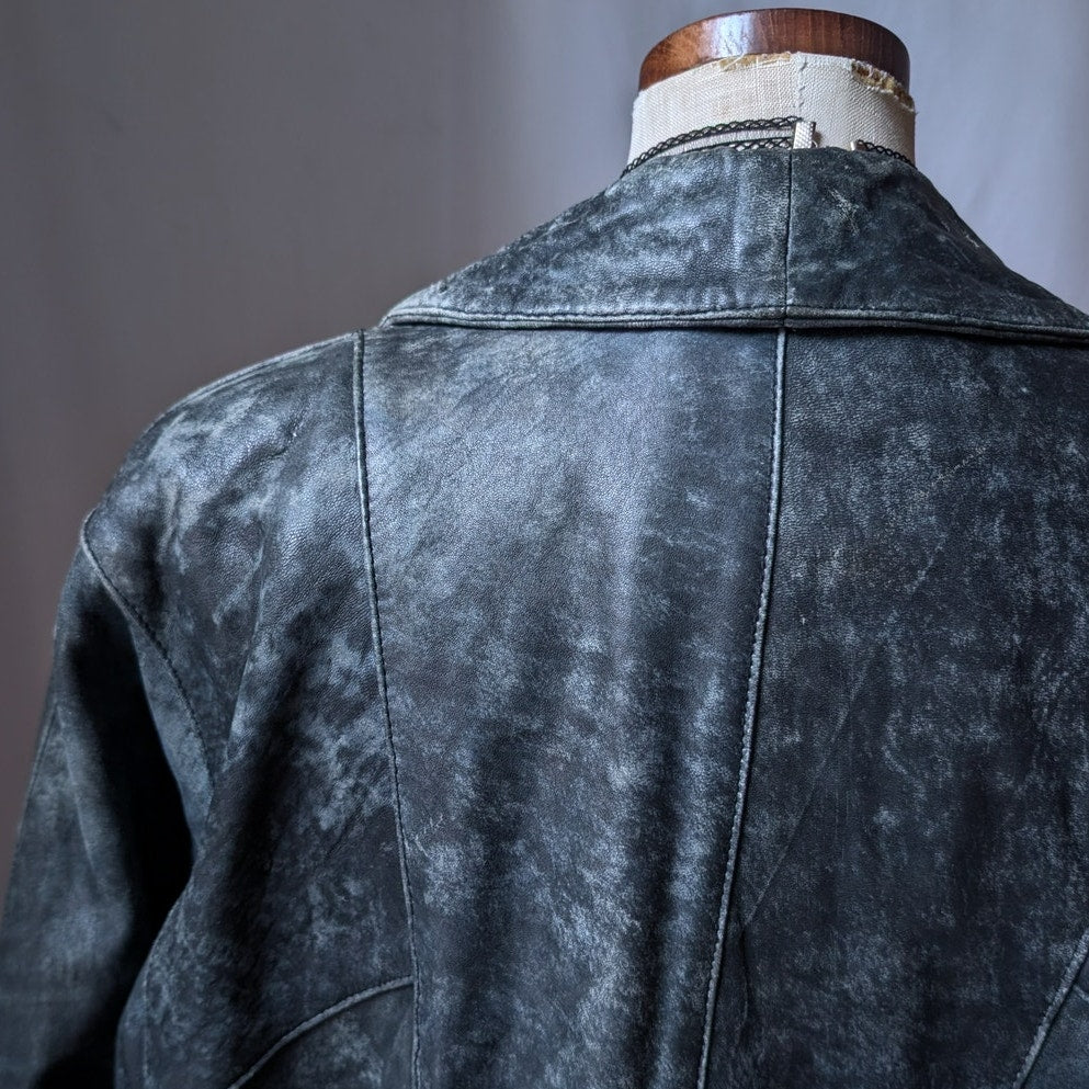90s Vintage Black Leather Trench Coat L Slouchy Model Off Duty Leather Jacket