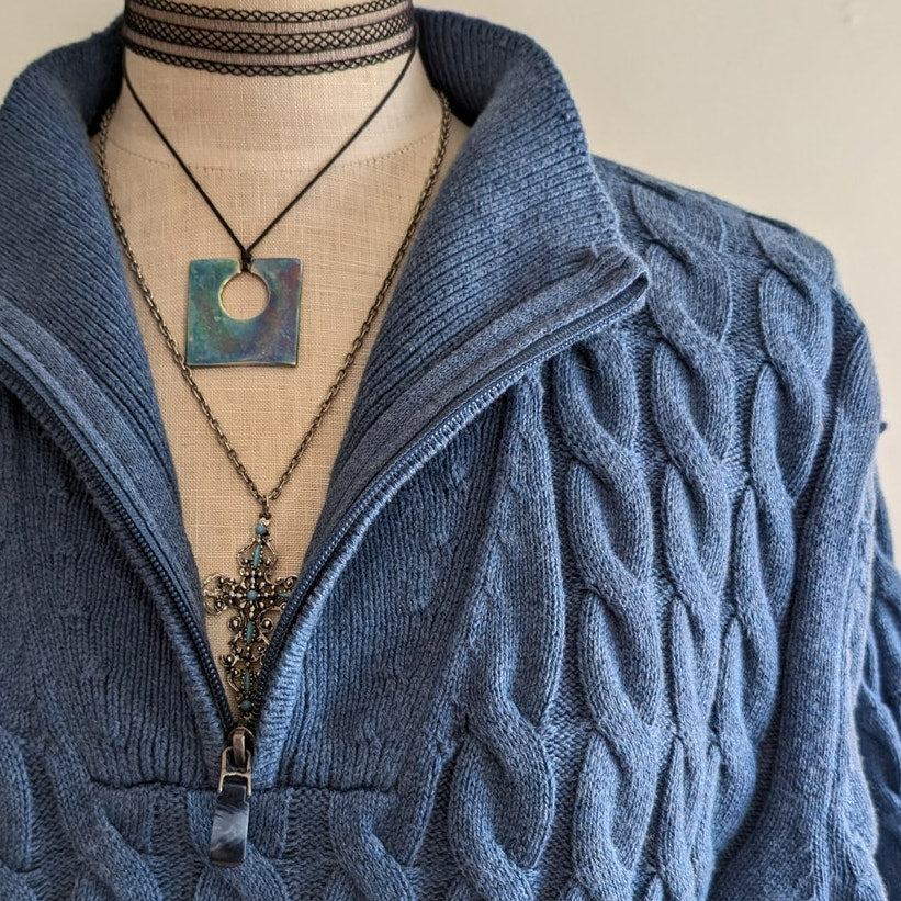 NWT Jos A Bank Blue Fisherman Knit Grandpa Sweater XL Oversized Cotton Cozy