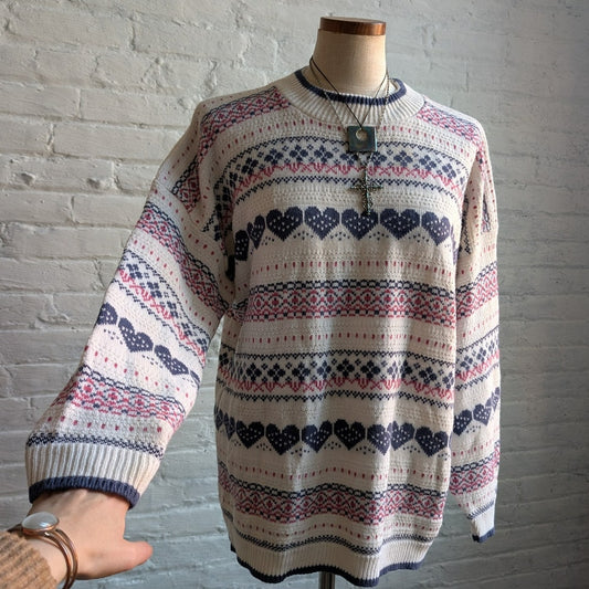 Vintage Sweetheart Chunky Knit Kawaii Sweater Grandpa Crewneck Boho Fuzzy Top