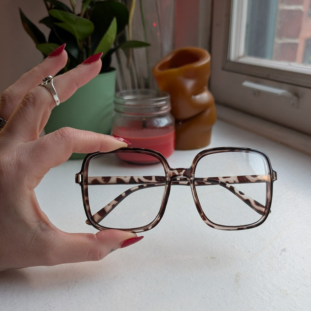 Retro Brown Tortishell Square Sunglasses 70s Festival Sunnies Zebra Print Shades