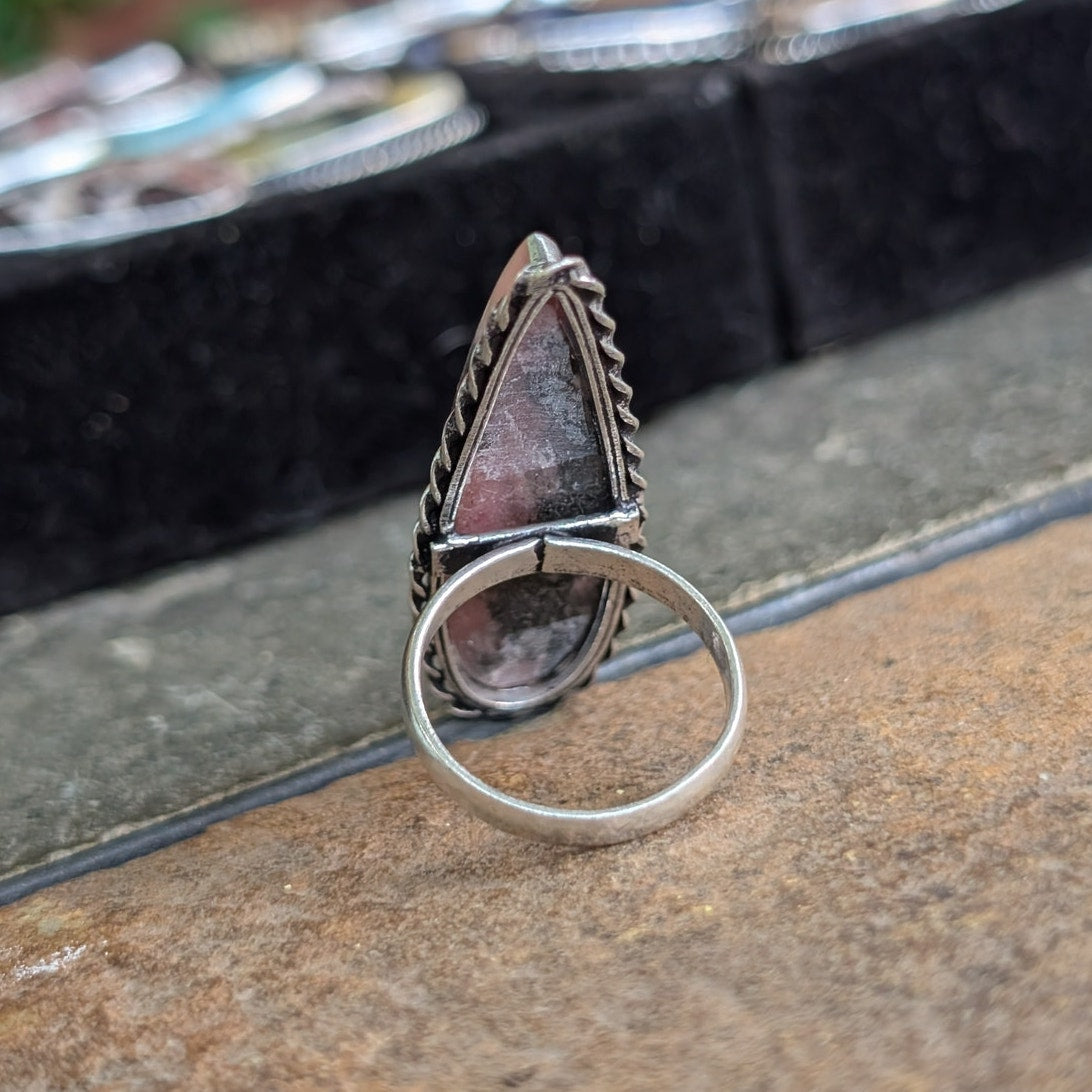 Pink Black Swirl Boho Statement Ring Sterling Silver Vintage Southwest Size 8.75