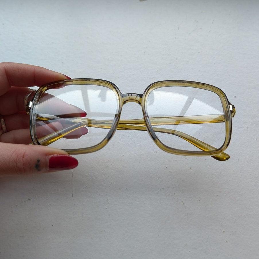 Retro Green Square Sunglasses 70s Festival Sunnies Grunge Minimalist Y2K Shades