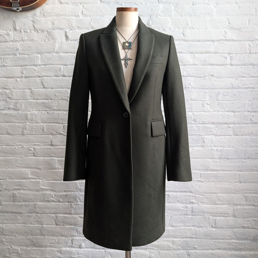 Zara Green Wool Trench Coat Earthy Blazer Dark Academia Chic Dress Jacket Small
