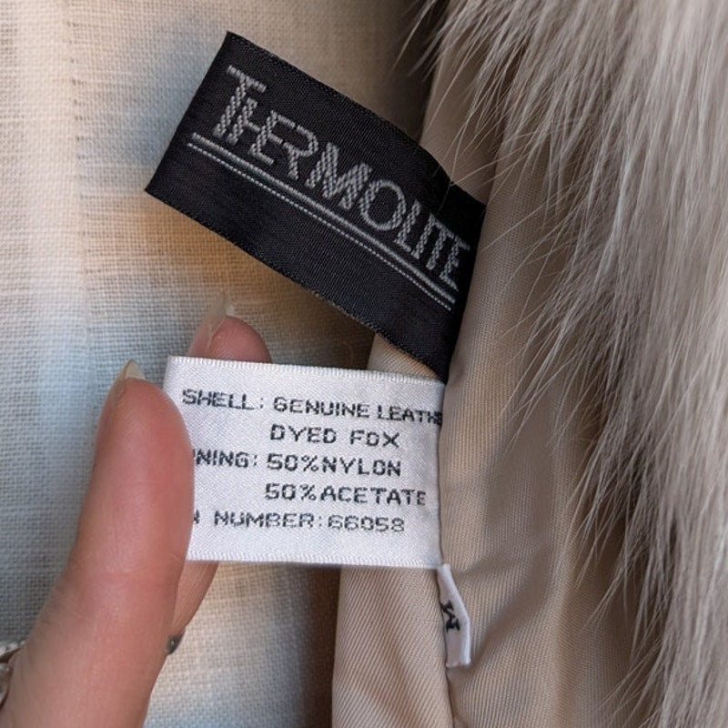 Vintage White Leather Snakeskin Trench Coat Minimalist Penny Lane Fox Fur Jacket