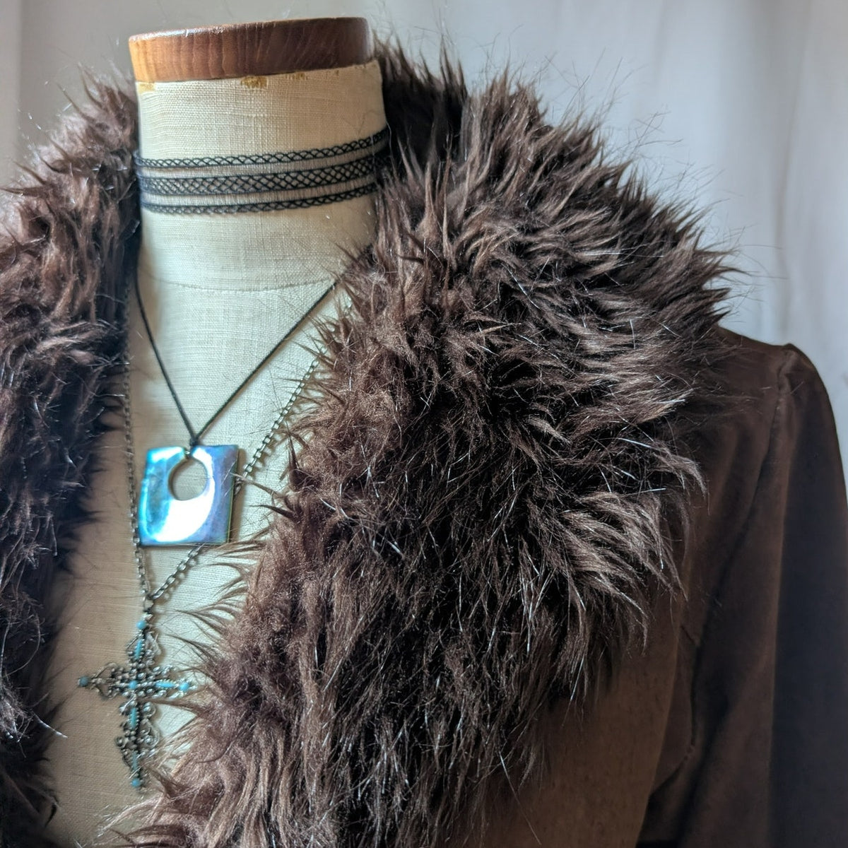 Y2K Vintage Brown Suede Penny Lane Coat M Faux Fur Leather Jacket Boho Afghan