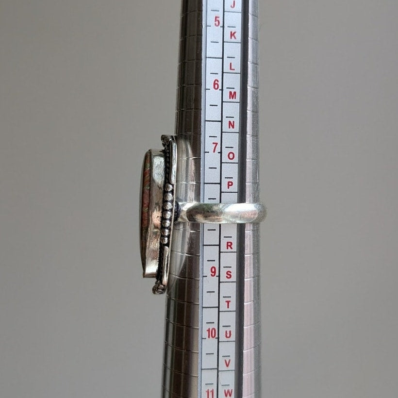 Green and Pink Natural Stone Ring Boho Chic Sterling Silver Vintage Size 8