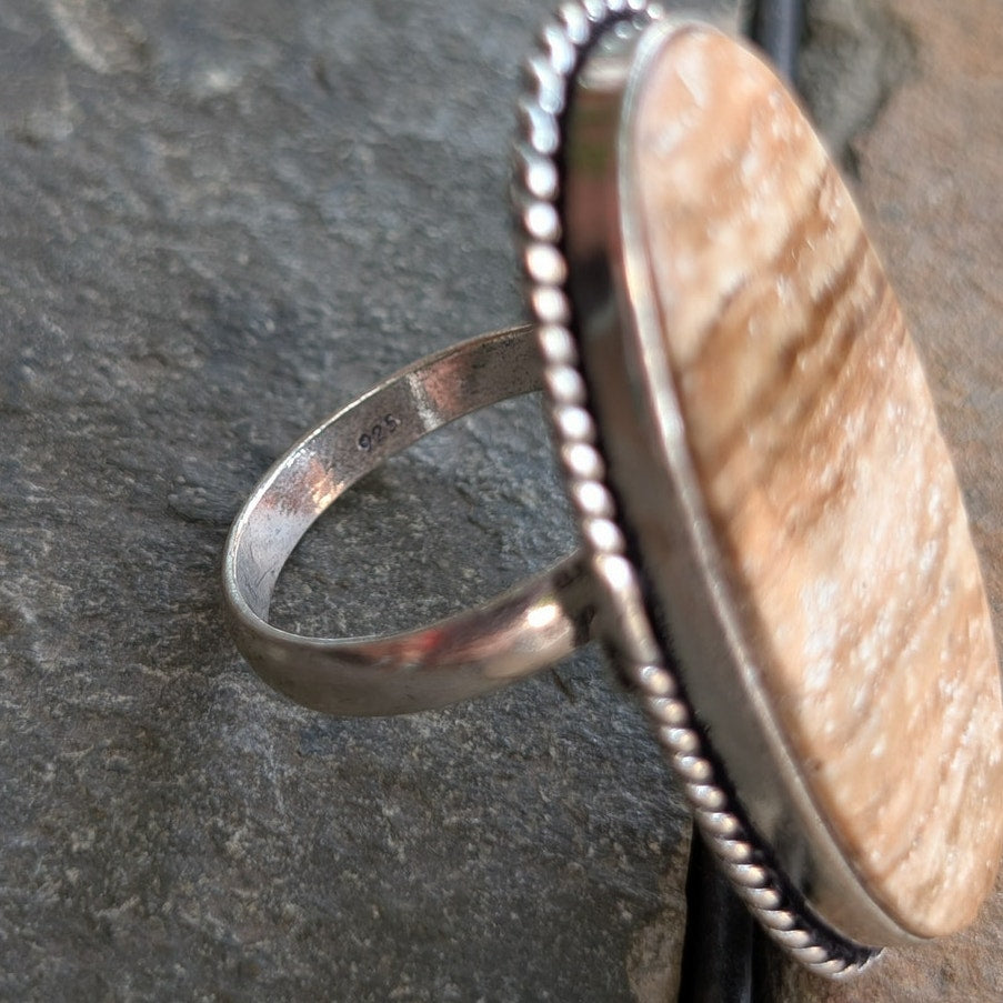 Brown Boho Statement Ring Oval Silver Boho Chic Groovy Vintage Western Size 7.75