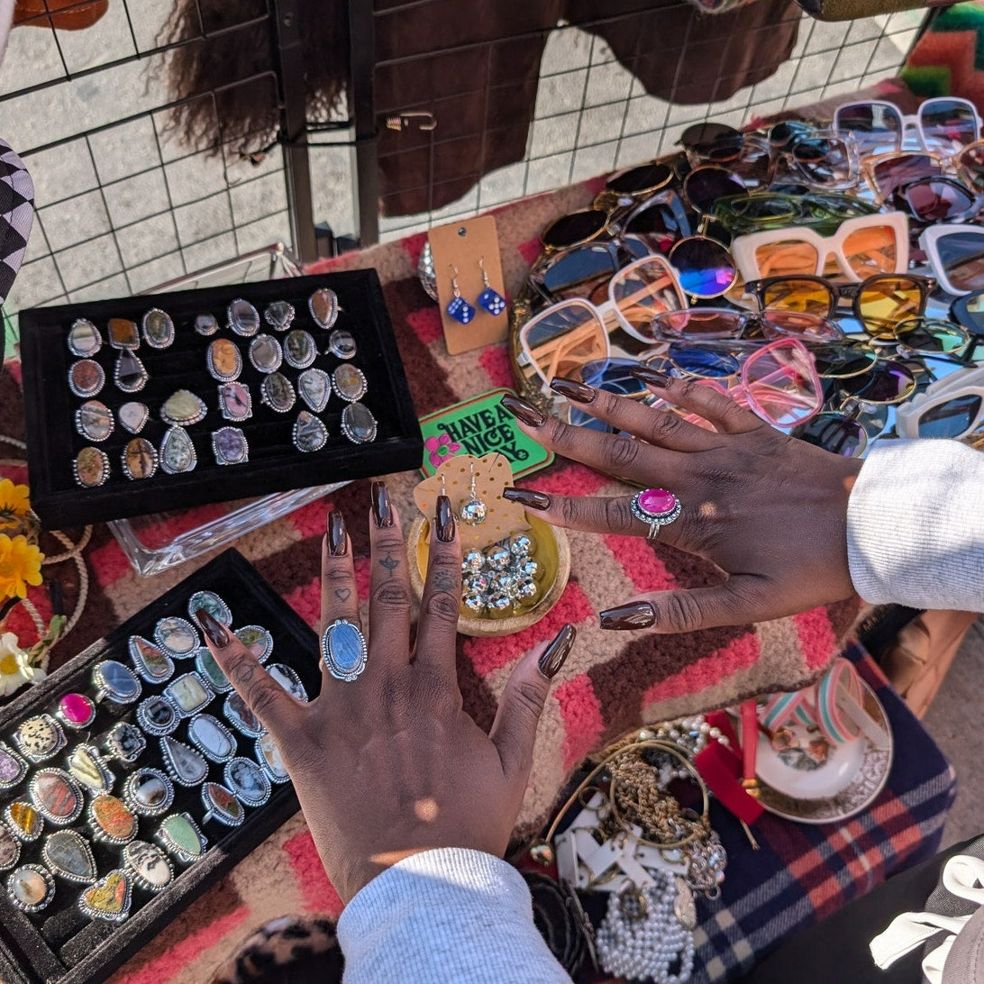 White Square Sterling Silver Ring Retro Vintage Boho Natural Stone Size 8.25