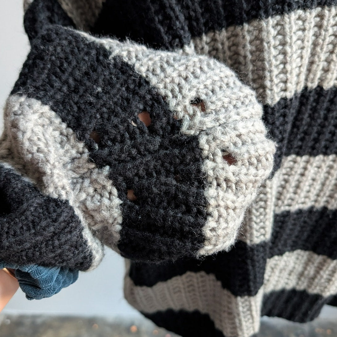 Vintage Striped Chunky Knit Sweater Slouchy Oversize Grandpa Cosby Sweater Large