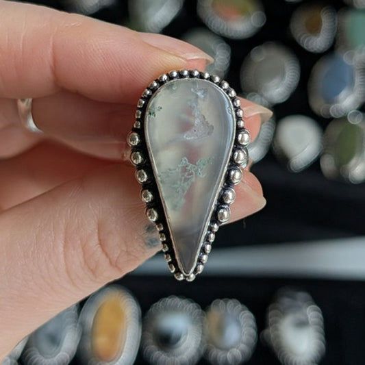 Retro Minimalist Teardrop Sterling Silver Ring Pearl Vintage Pearl Stone Size 8