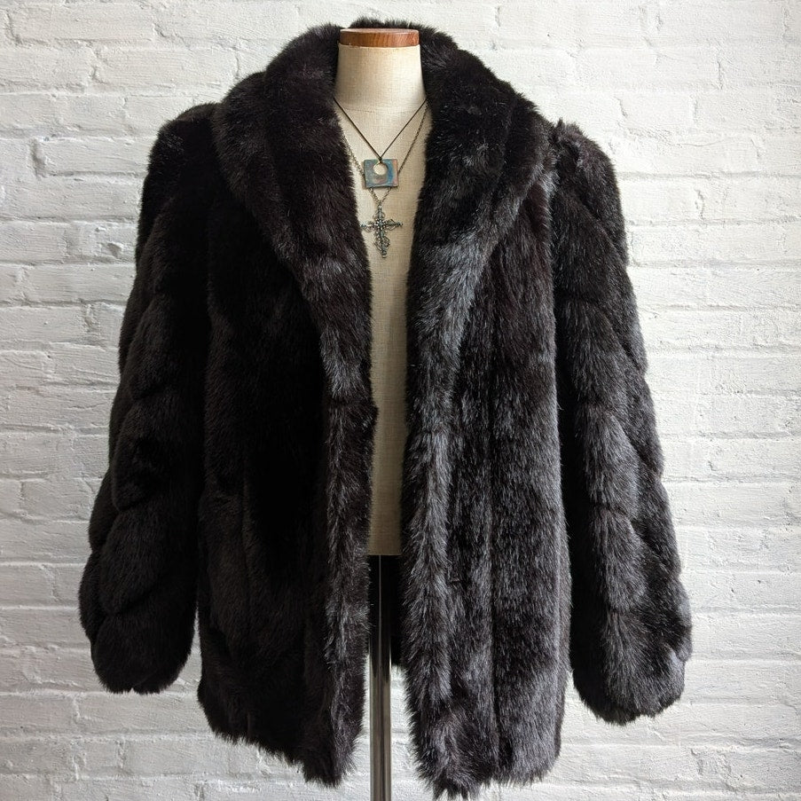 Vintage Black Faux Fur Coat Shaggy Mob Wife Grunge Minimalist Glam Cozy Jacket