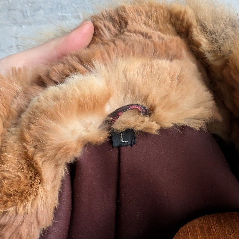 Vintage Rust Orange Rabbit Fur Coat Fuzzy Mobwife Cozy Plush Western Boho Jacket