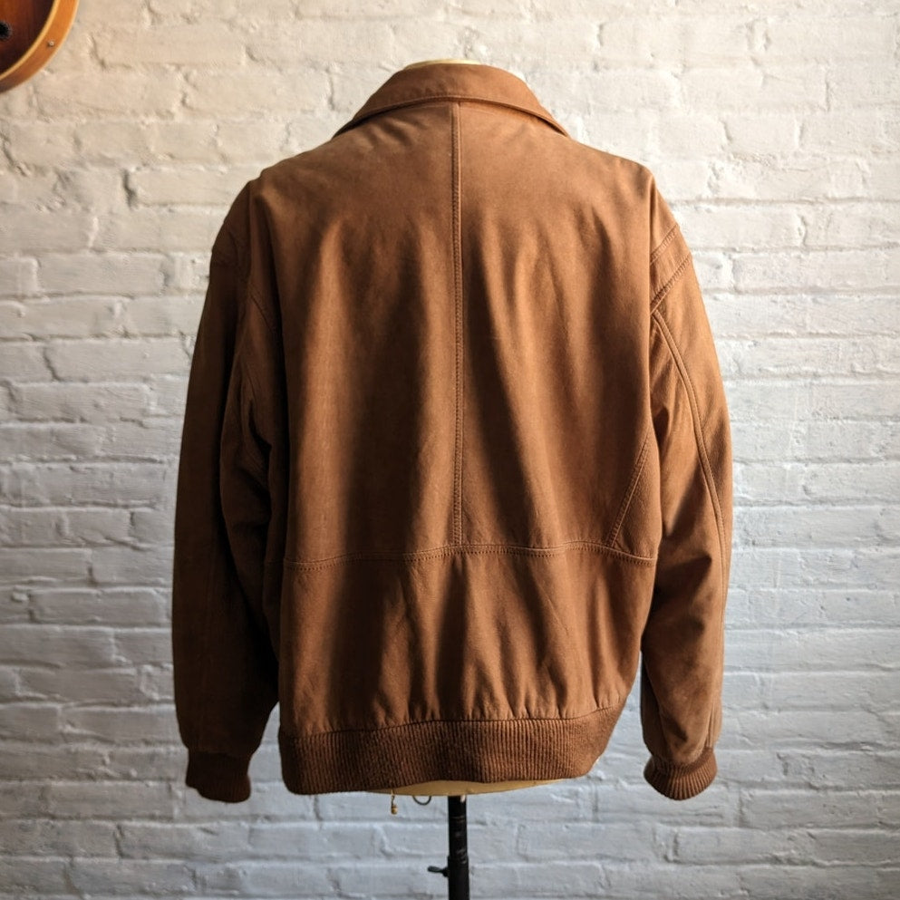 Vintage Brown Genuine Leather Bomber Jacket Aviator Earthtone Pilot Neutral Coat