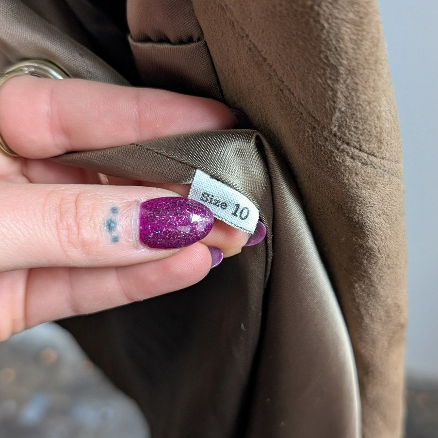 Vintage Brown Leather Penny Lane Coat Tan Suede Fur 70s Afghan Jacket Medium