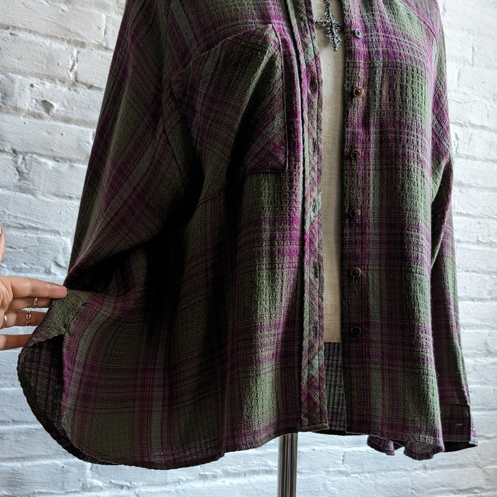 Urban Outfitters Green Grunge Plaid Flannel Forest Fairy Oversize Boyfriend Top