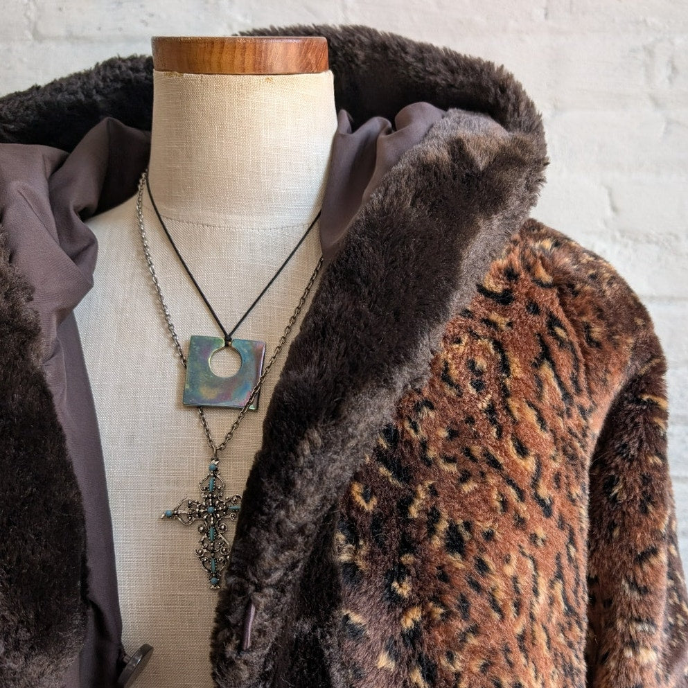 Vintage Cheetah Faux Fur Coat Mobwife Reversible Furry Animal Print Fuzzy Jacket