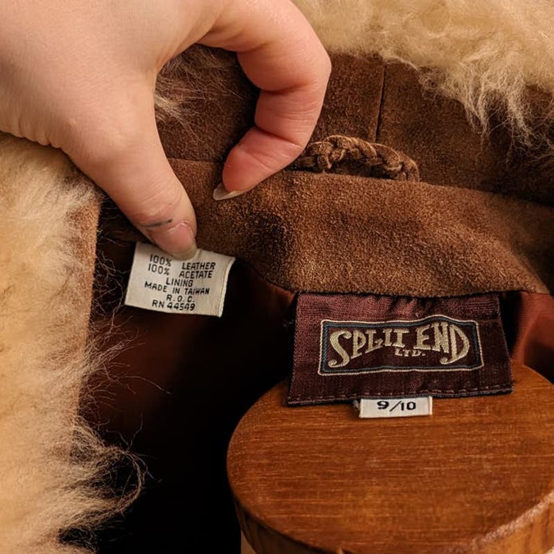 70s Penny Lane Groovy Suede Fur Jacket Furry Genuine Leather Mod Trench Coat