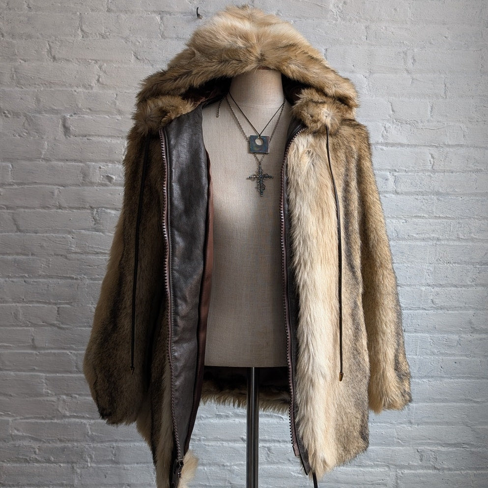 Vintage Brown Faux Fur Coat Groovy Shaggy Retro Mob Wife Boho Penny Lane Jacket