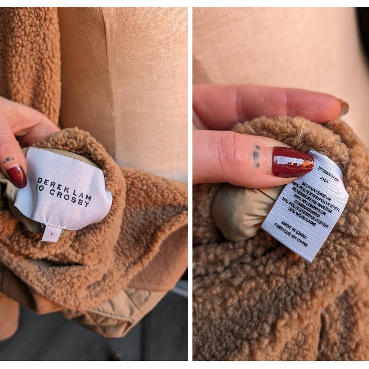 Brown Faux Fur Coat Teddy Jacket Quilted Puffer Coat Designer Reversible Large