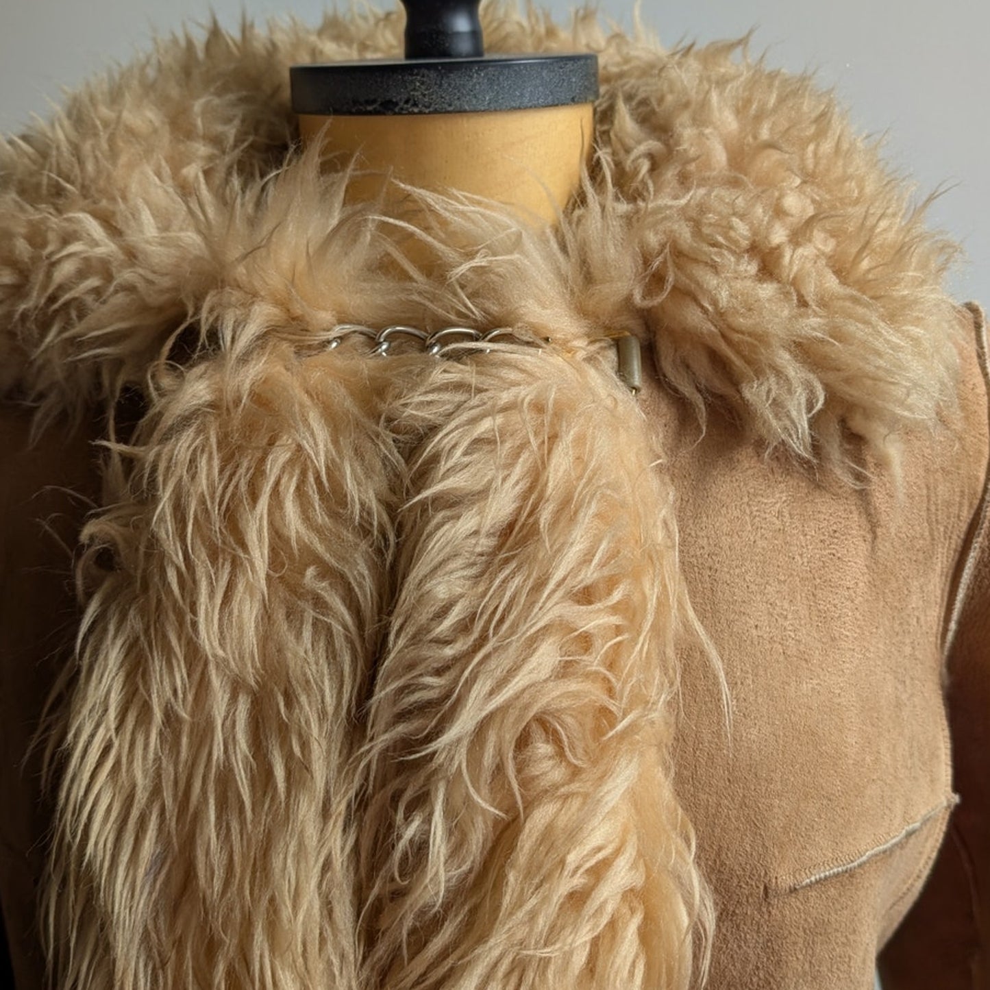 70s Vintage Brown Leather Penny Lane Coat Tan Suede Fur Groovy Boho Afghan Coat