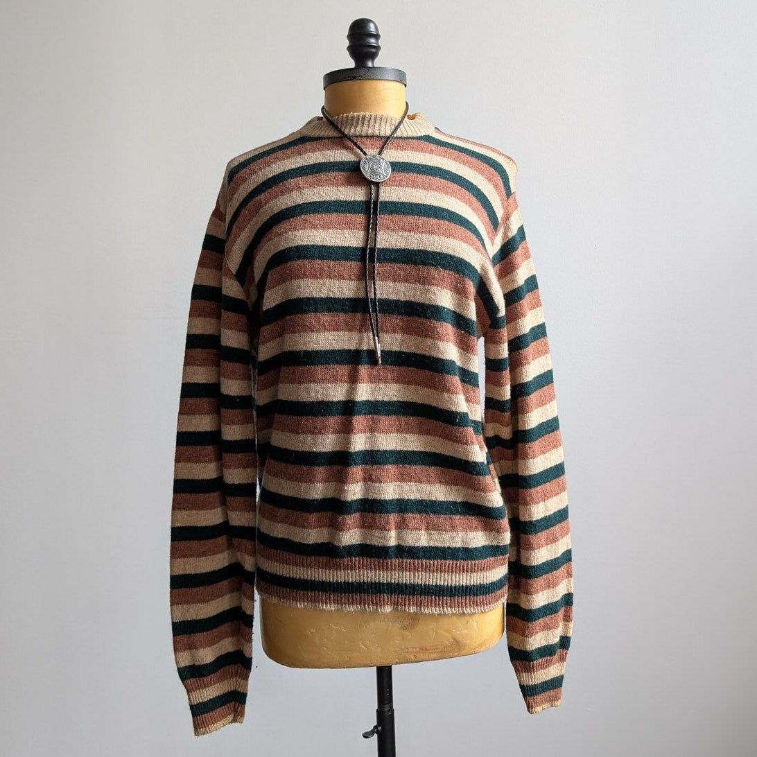 Vintage Striped Wool Knit Sweater Oversize Grandpa Sweater Crewneck Top Medium