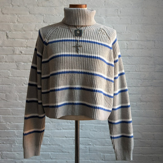 Y2K Oversize Gray Striped Knit Grandpa Sweater Boho Chic Preppy Chunky Fuzzy Top