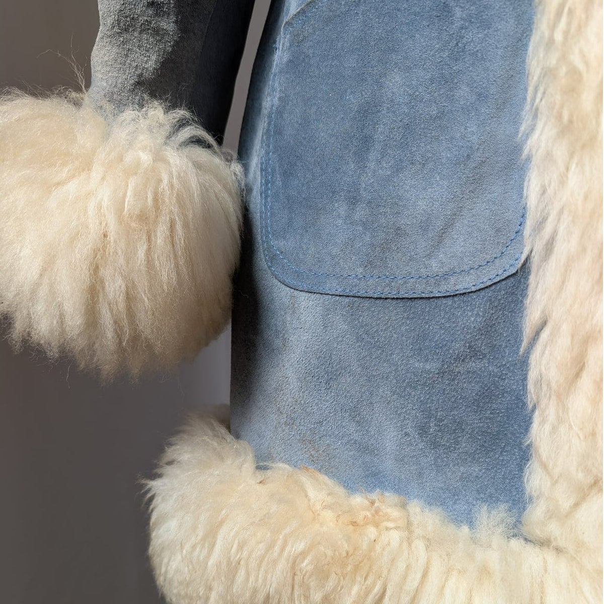 Vintage Blue Suede Afghan Coat S Penny Lane Jacket Fur Furry Leather Trench Coat