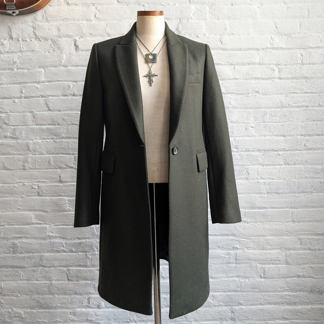 Zara Green Wool Trench Coat Earthy Blazer Dark Academia Chic Dress Jacket Small