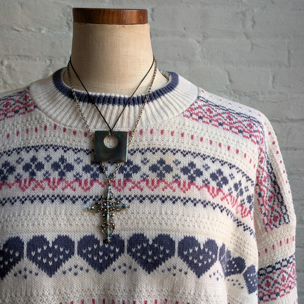 Vintage Sweetheart Chunky Knit Kawaii Sweater Grandpa Crewneck Boho Fuzzy Top