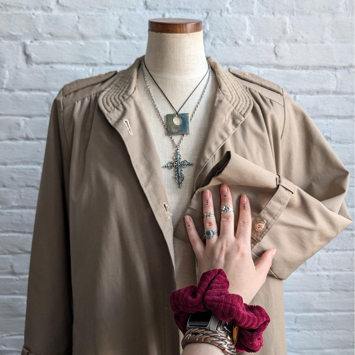 Vintage Neutral Trench Coat Longline Minimalist Wool Coat Duster Jacket Large