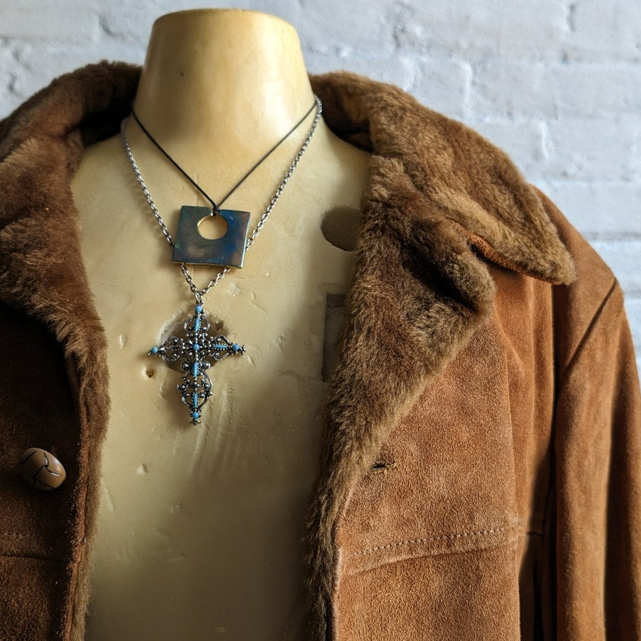 Vintage Burnt Orange Suede Leather Bomber Jacket Rusty Brown Western Chore Coat