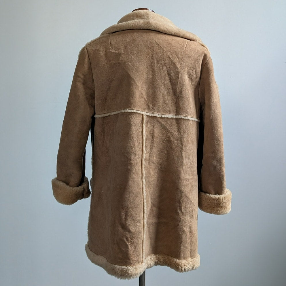 Vintage Brown Suede Shearling Coat Fur Coat Wool Minimalist Winter Jacket Medium