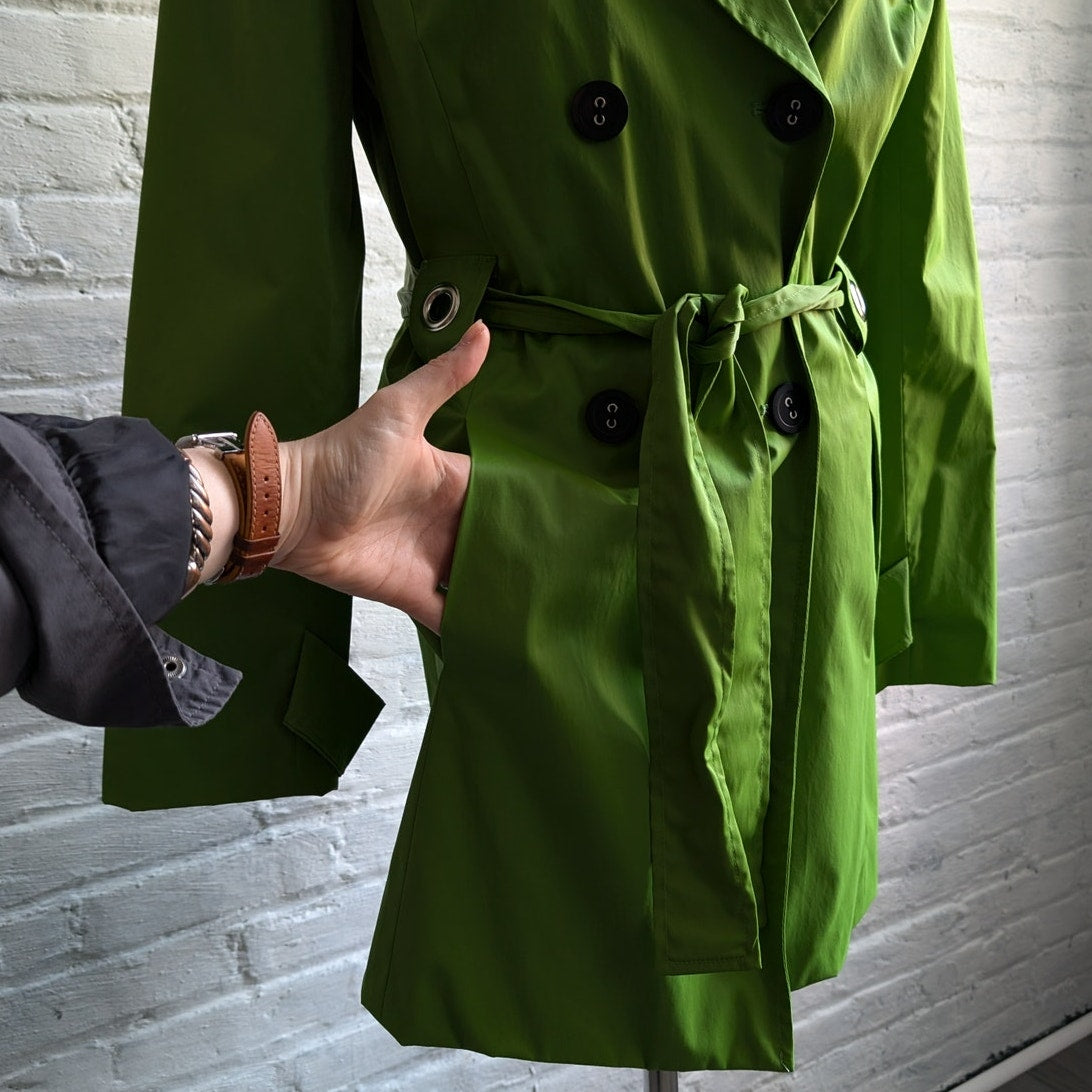 Y2K Lime Green Trench Coat Earthy Minimalist Preppy Belted Rain Jacket Medium