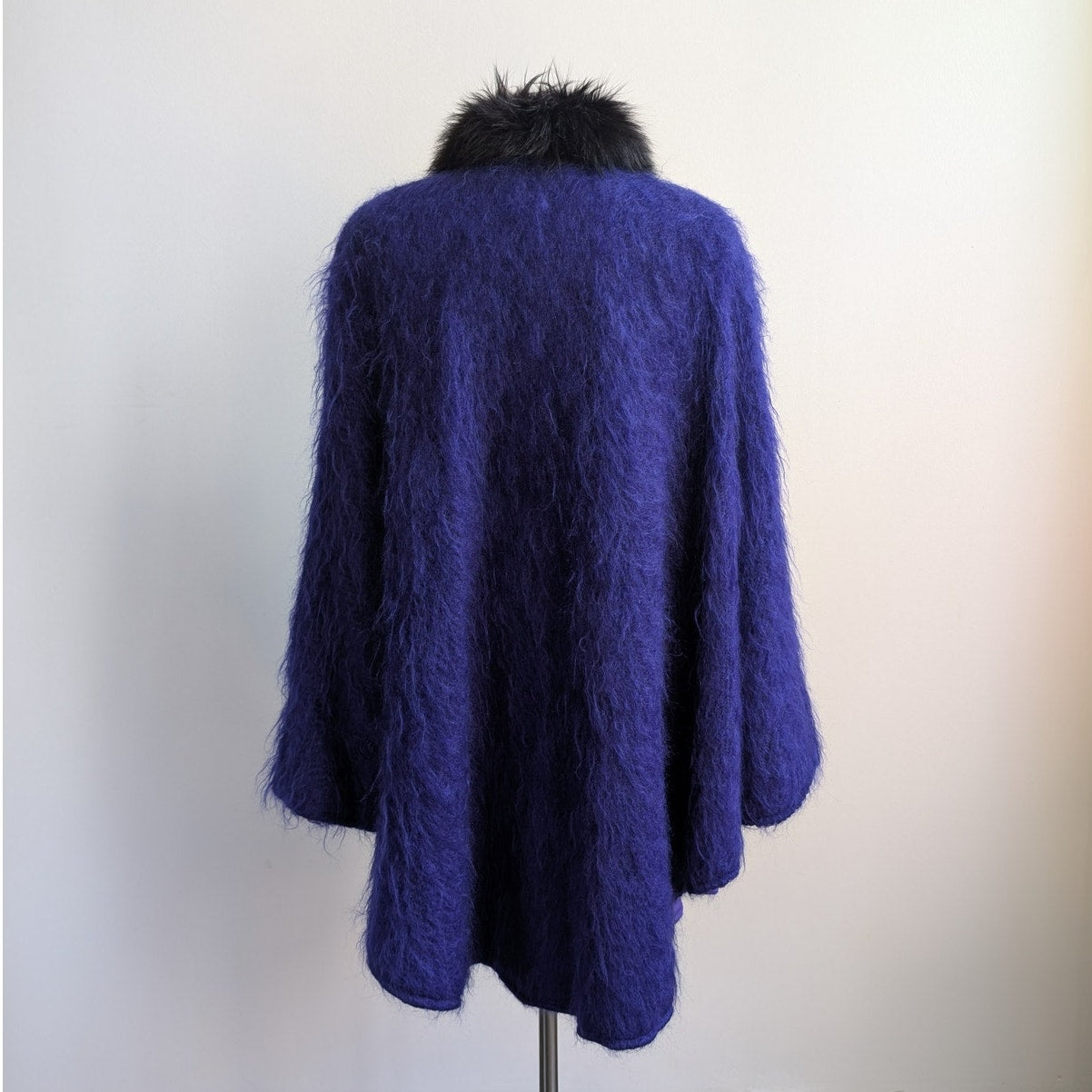 Vintage Purple Suede Mohair Cape Wool Jacket Shag Fur Coat Leather Poncho Medium