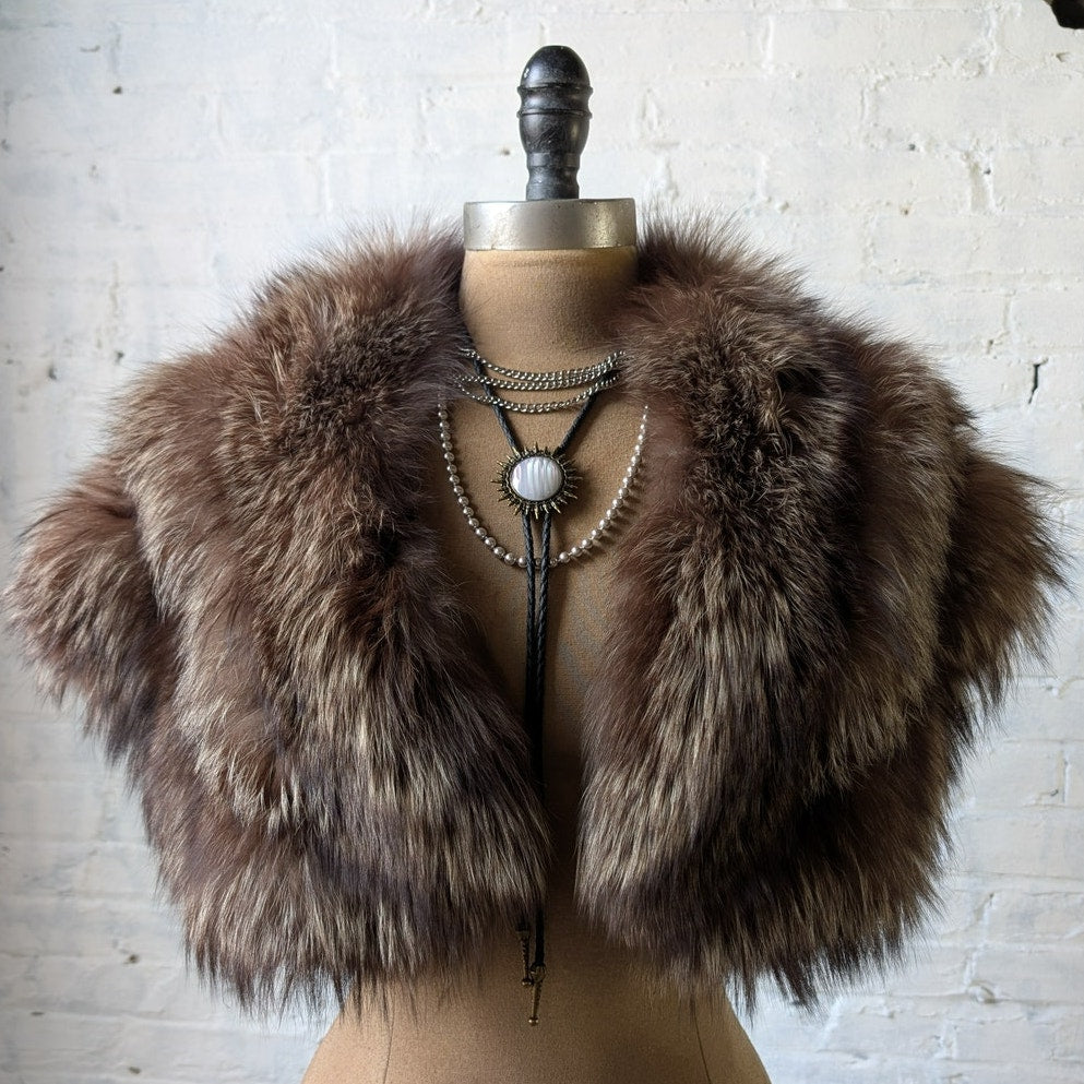 Vintage Brown Fur Scarf Fox Stole Shrug Luxury Mob Wife Shawl Glam Furry Collar