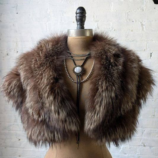 Vintage Brown Fur Scarf Fox Stole Shrug Luxury Mob Wife Shawl Glam Furry Collar