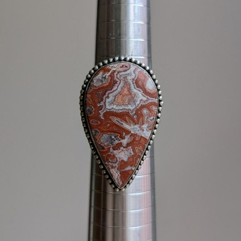 Retro Earthy Rust Red Sterling Silver Ring Vintage Boho Natural Stone Size 8.5