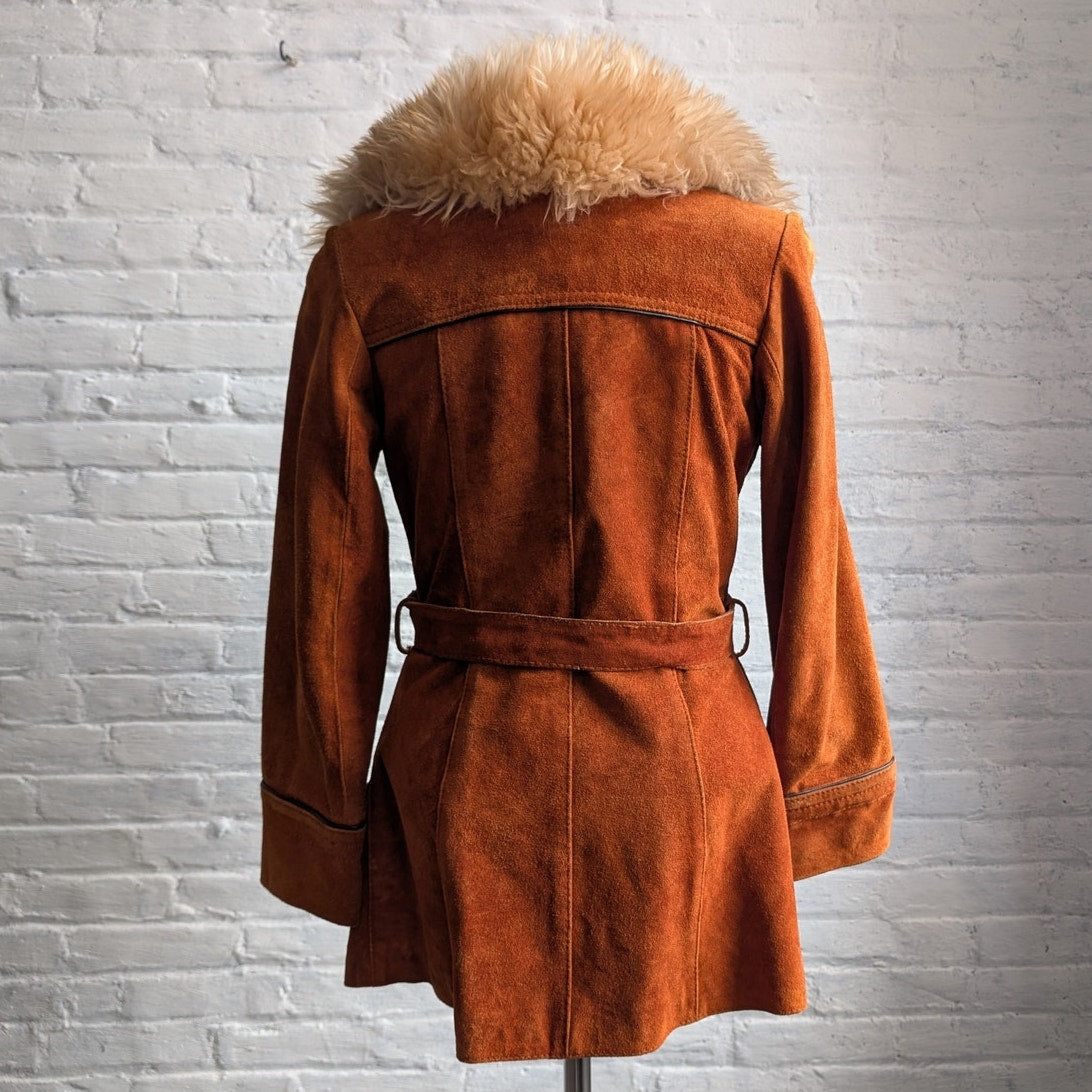 Vintage Orange Suede Penny Lane Jacket Groovy Furry Genuine Leather Trench Coat