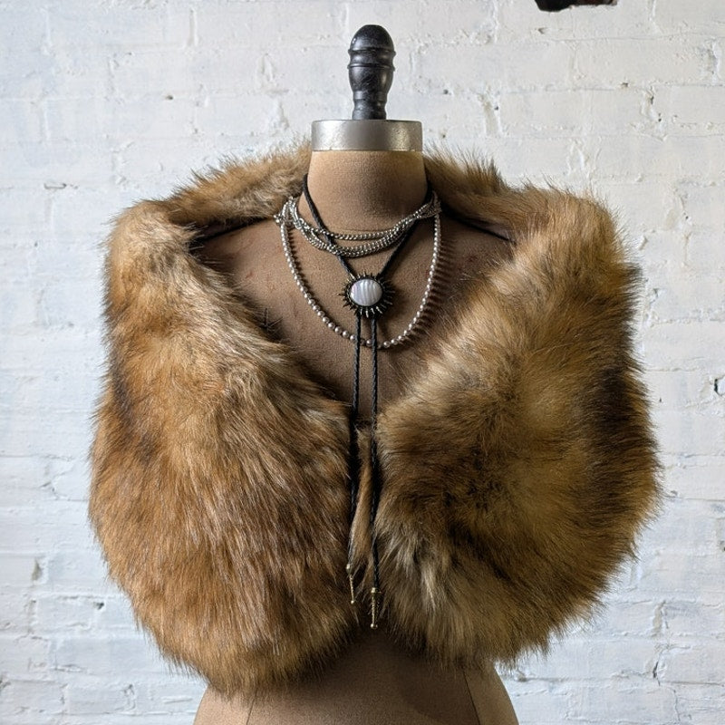 Vintage Faux Fur Wrap Blonde Fox Stole Luxury Scarf Mob Wife Shawl Fuzzy Shrug