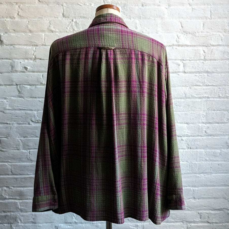 Urban Outfitters Green Grunge Plaid Flannel Forest Fairy Oversize Boyfriend Top