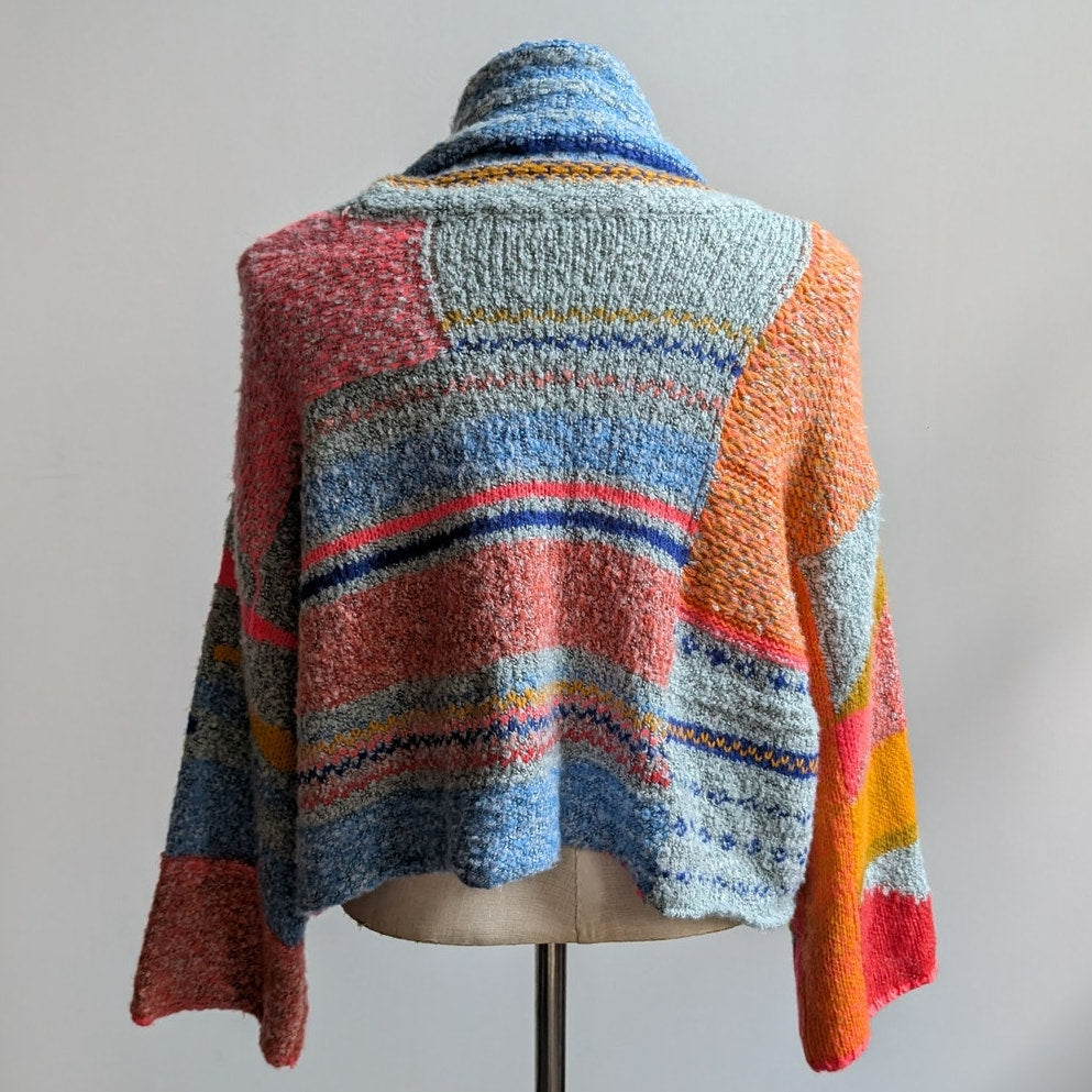 Chunky Knit Oversize Striped Turtleneck Sweater Cropped Kawaii Boho Cute Medium