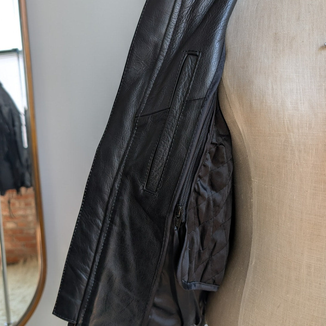 Vintage Black Leather Biker Jacket Fringe Sexy Moto Cowgirl Western Coat Small