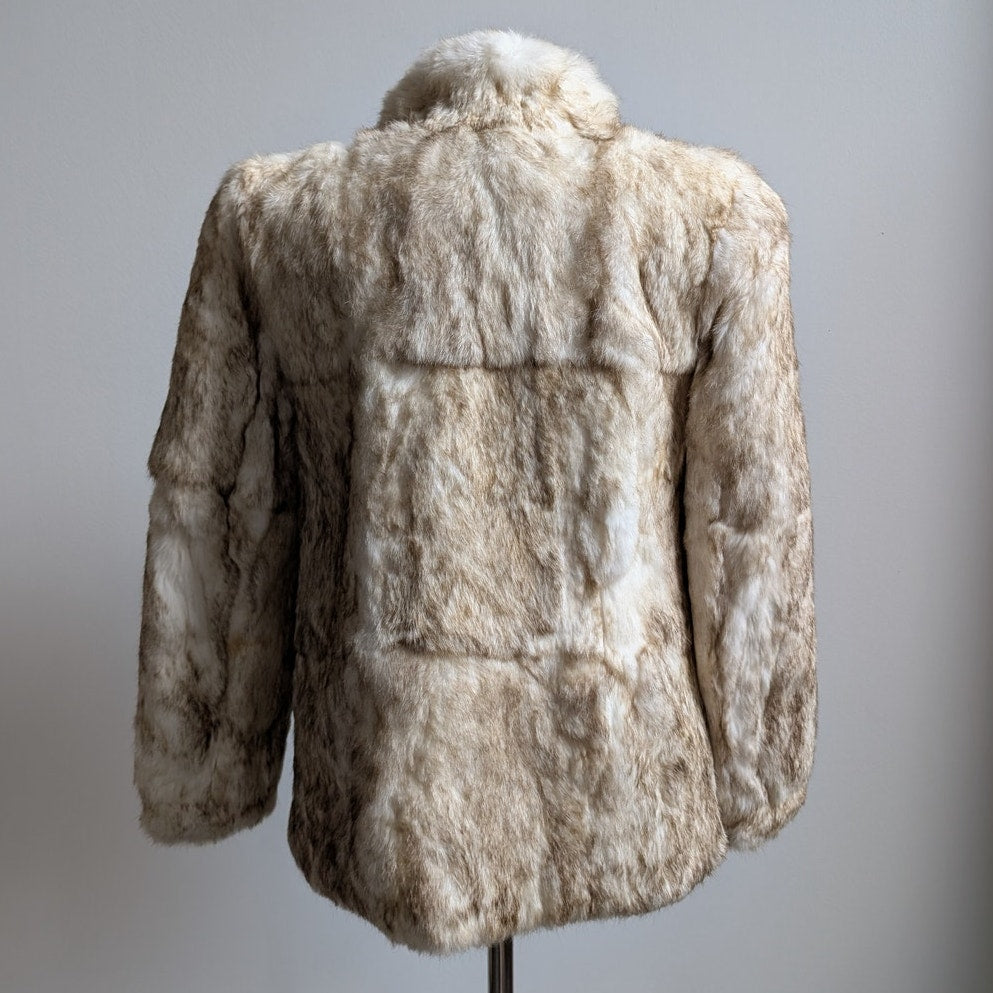 Vintage Neutral White Fur Coat Ombre Brown Genuine Rabbit Mobwife Furry Jacket