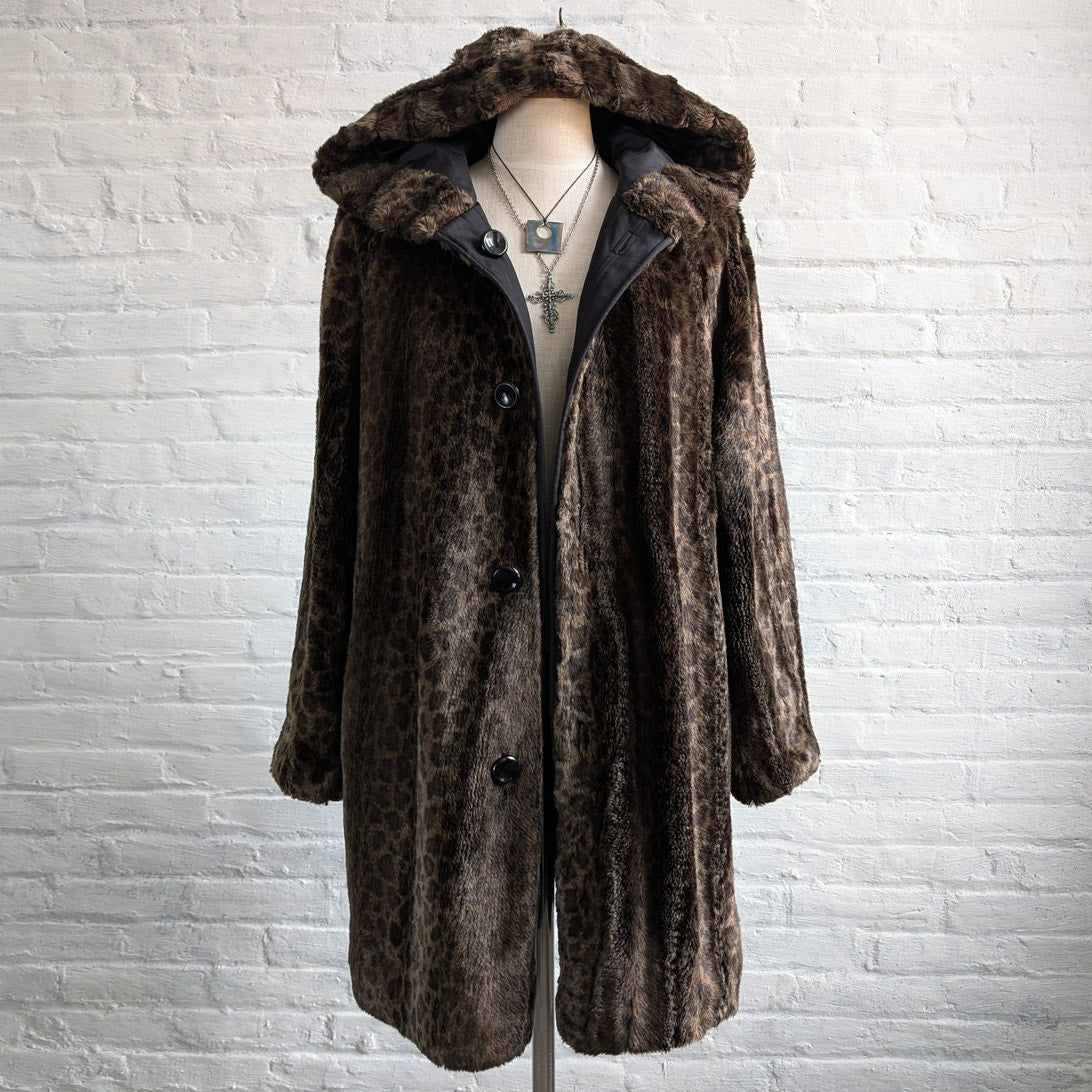 Vintage Cheetah Faux Fur Coat Mobwife Reversible Furry Animal Print Fuzzy Jacket