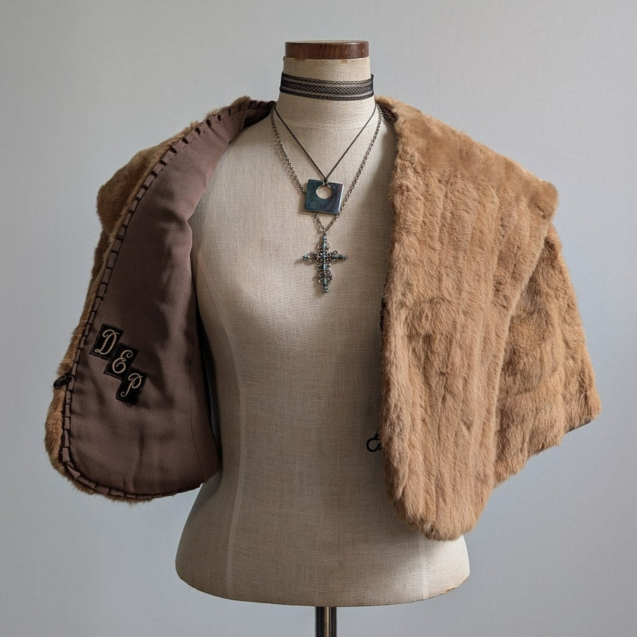 Vintage Blonde Mink Fur Stole Luxury Scarf Mob Wife Shawl Fur Trim Shrug Cape