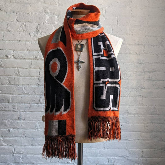 Vintage Philadelphia Flyers Knit Scarf Orange Black Winter Wrap Fringe Gameday