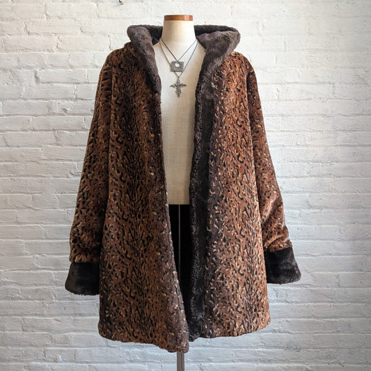 Vintage Cheetah Faux Fur Coat Mobwife Reversible Furry Animal Print Fuzzy Jacket