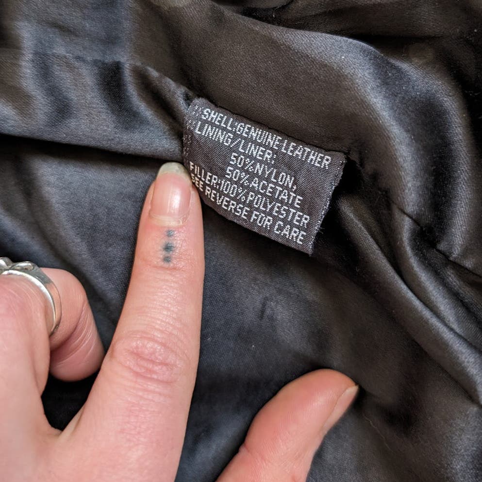 Vintage Black Genuine Leather Biker Jacket Suede Red Roses Fringe Western Coat