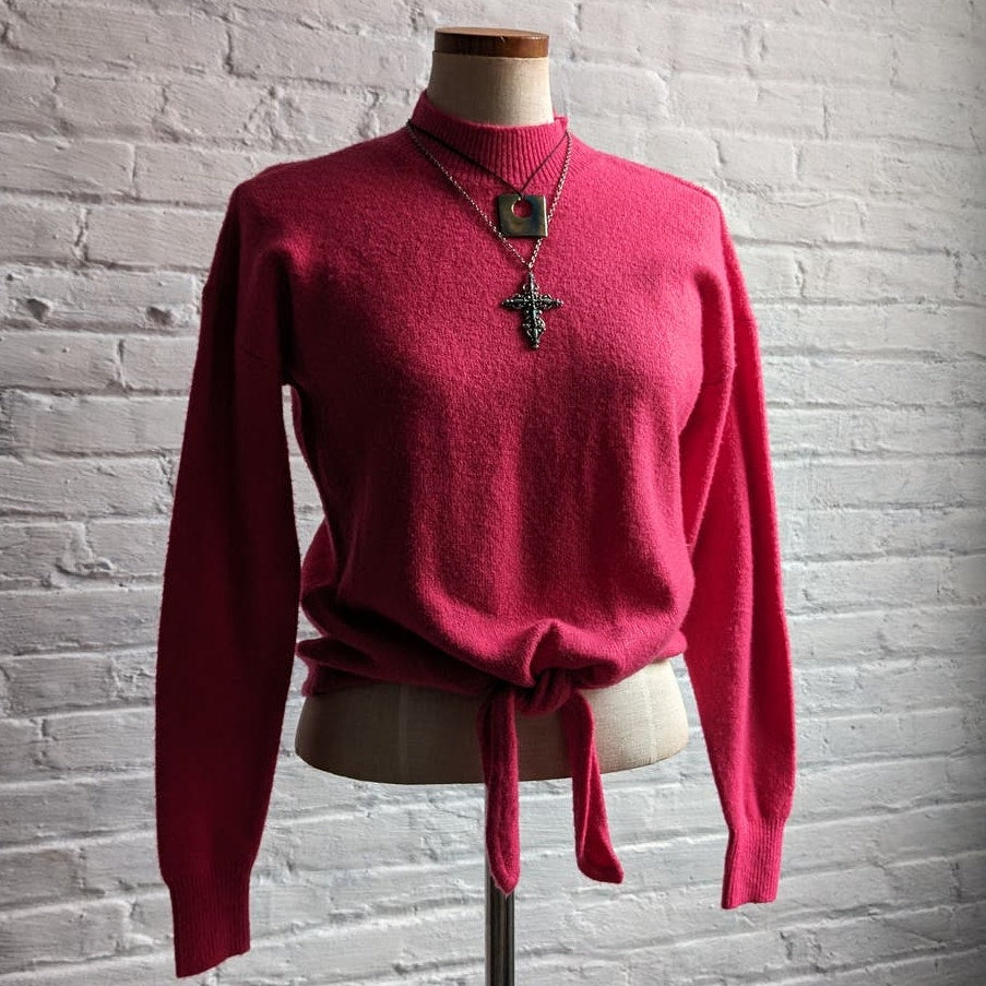 Vintage Hot Pink Knit Sweater Y2K Spring Barbie Romantic Kawaii Granny Chic Top